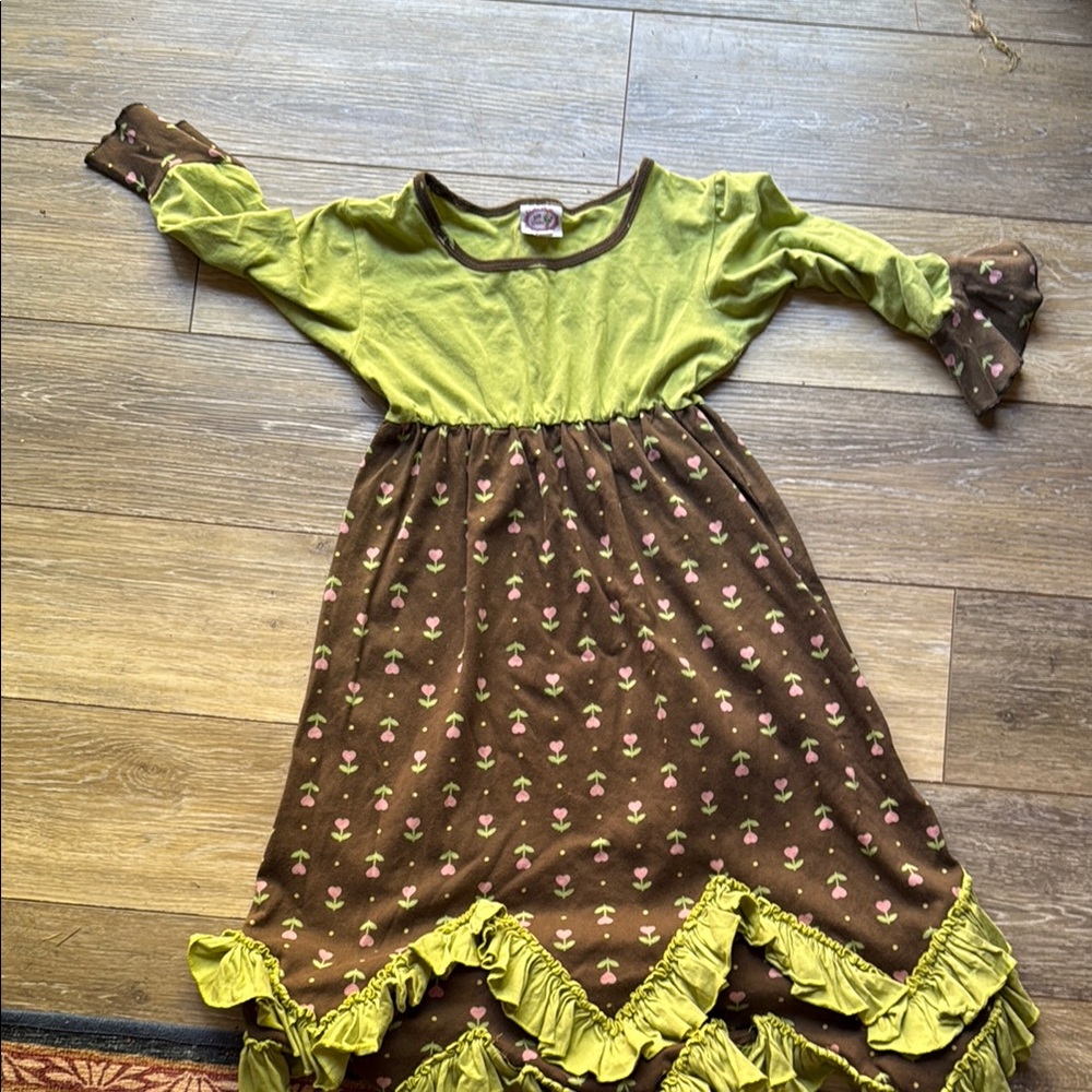 Gorgeous Lilli Lovebird twirl dress Lime Green Tank with Brown Edges 10